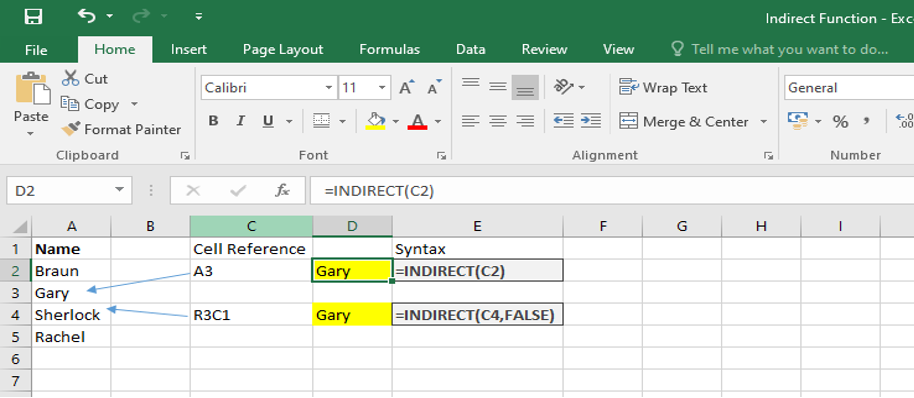 indirect function in excel