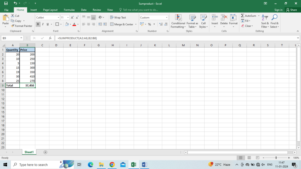 sumproduct in excel