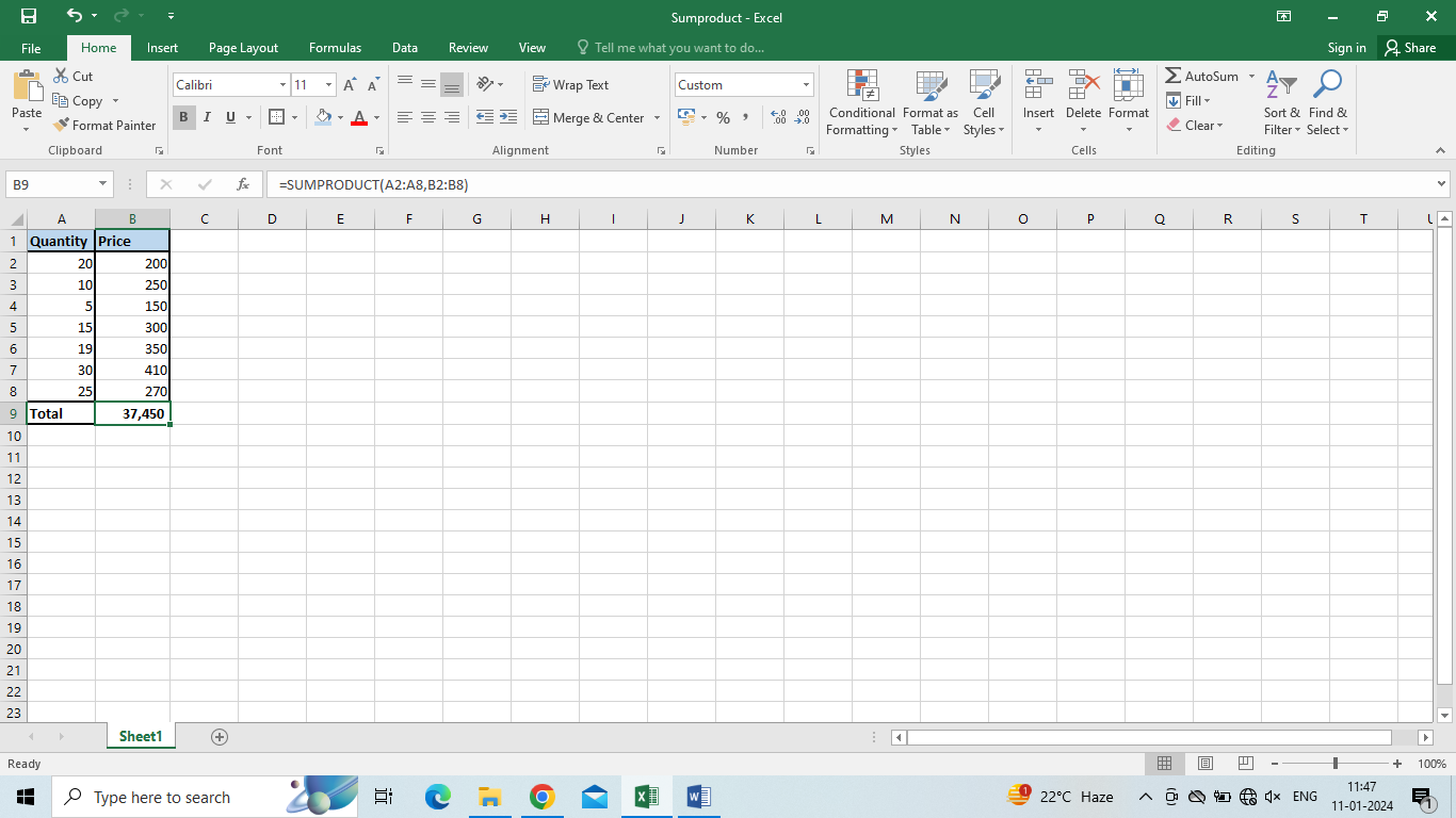 SUMPRODUCT in Excel - a matrix calculation function - skillfine