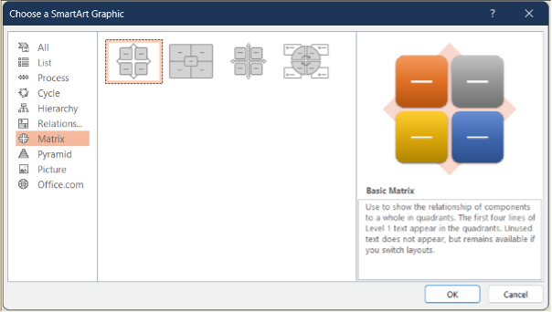 matrix smartart in powerpoint