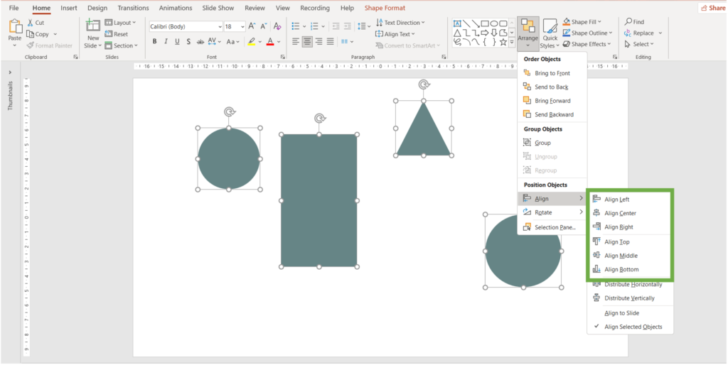 alignment in powerpoint objects