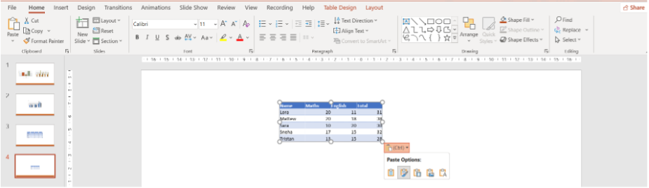 excel to powerpoint - tables