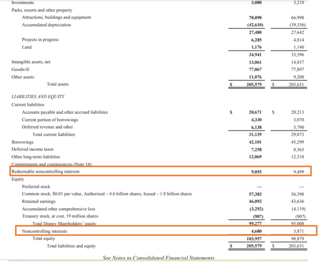 non-controlling interest balance sheet