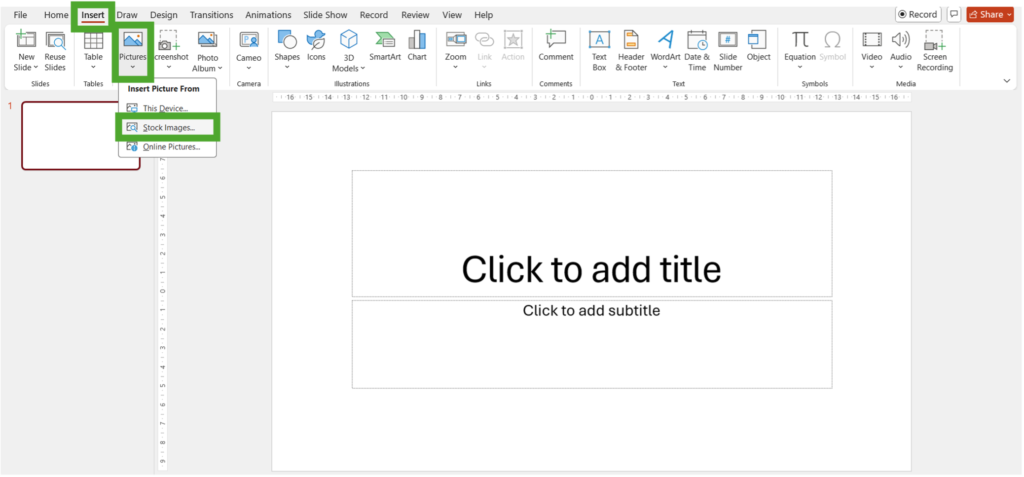 adding stock images on a slide in PowerPoint