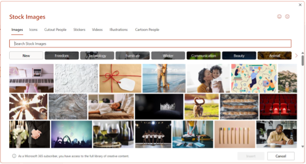 stock images in PowerPoint