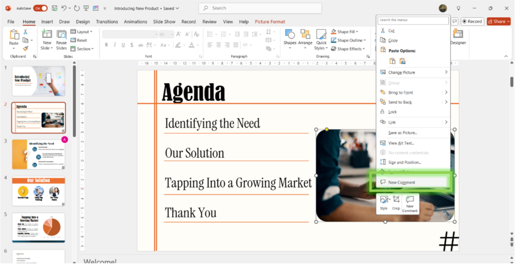 adding new comments in powerpoint