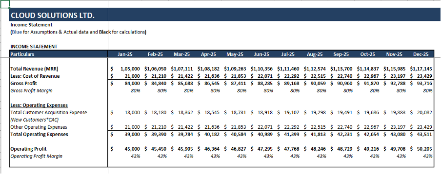 financial model - calculations tab