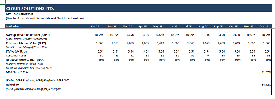 financial model - output tab