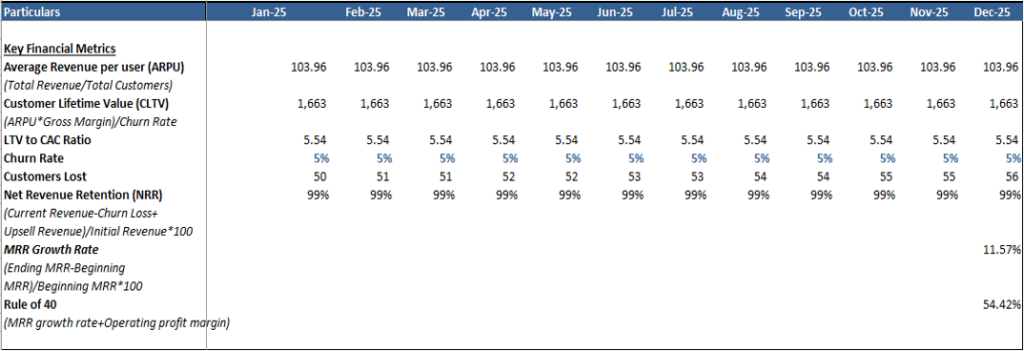 SAAS Financial Model Key Metrics