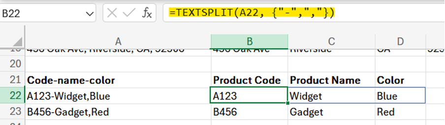 textsplit function in excel