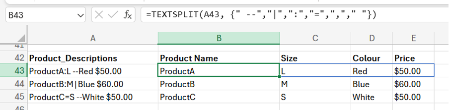 textsplit function in excel