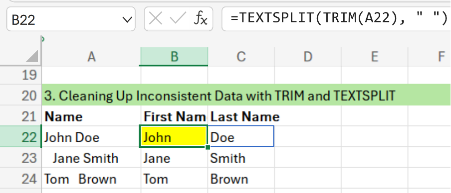 textsplit function in excel