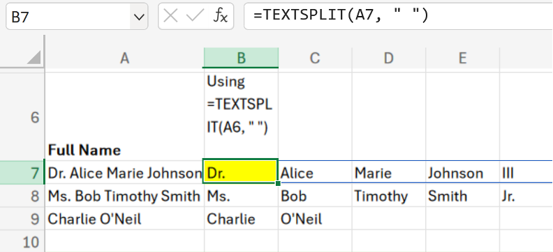 textsplit function in excel