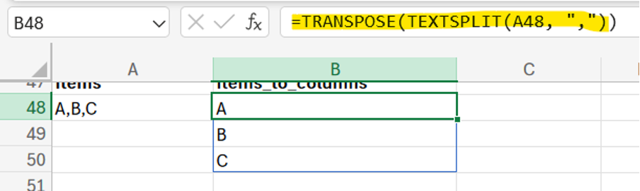 textsplit function in excel