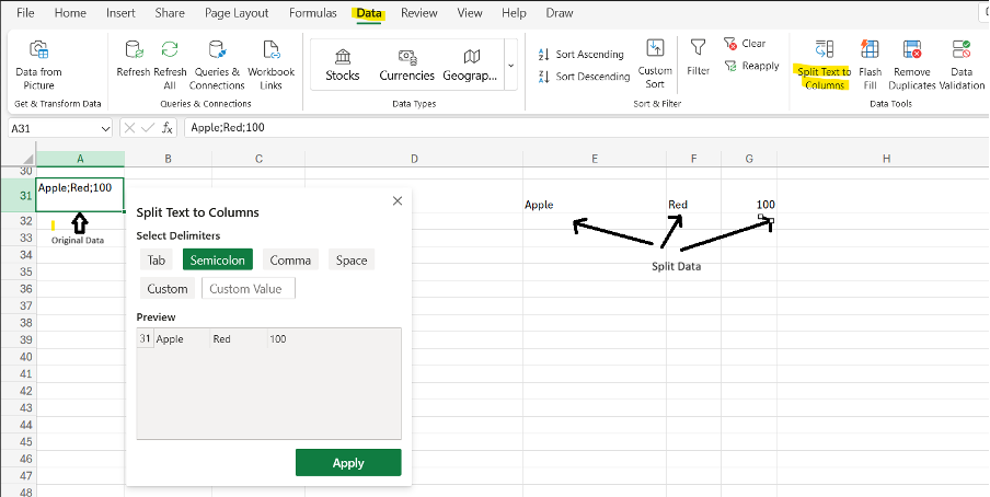 text to column in excel