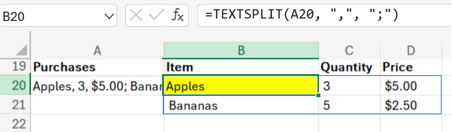 textsplit function in excel