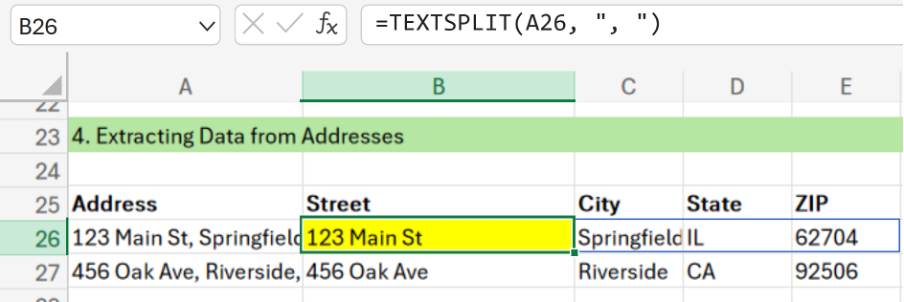 textsplit function in excel