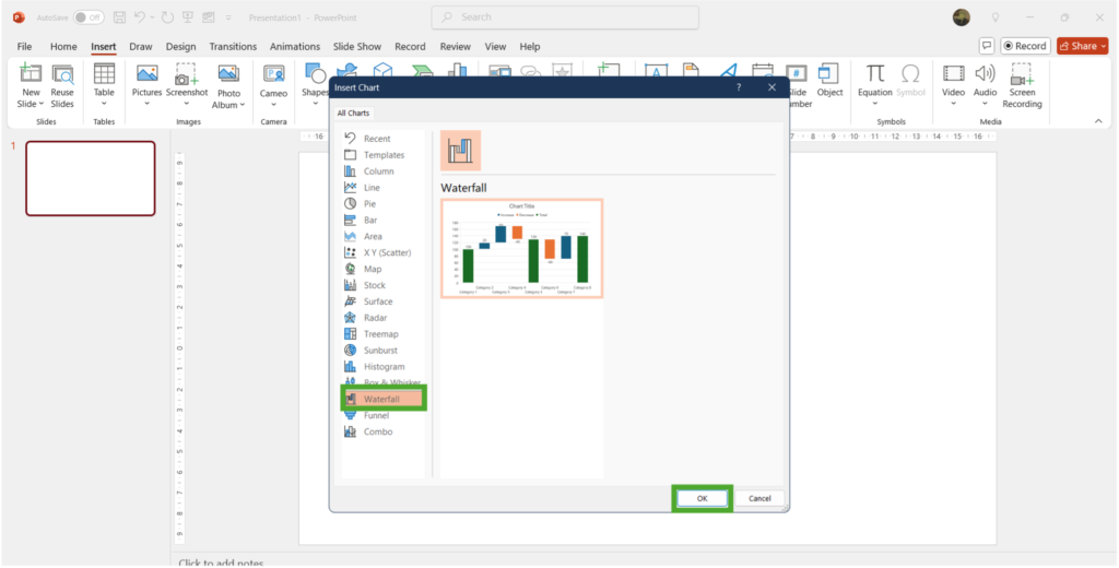 waterfall chart in PowerPoint