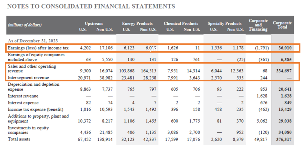 oil and gas financial statements - segment reporting